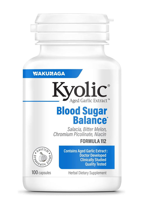 Kyolic Aged Garlic Extract Blood Sugar Balance Formula 112, 100 Capsules