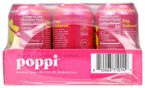 Poppi Strawberry Lemon Prebiotic Soda, 12 fl oz (Pack of 12)