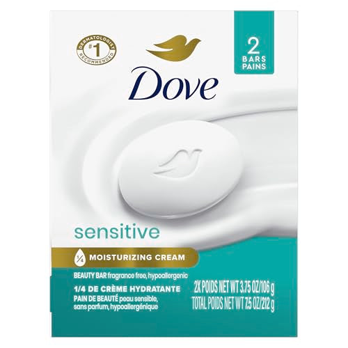 Dove Sensitive Skin Beauty Bar Soap, Fragrance-Free, 2 Count (7.5 oz)