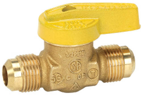 Homewerks Premium Gas Ball Valve, Flare Inlet and Outlet, Brass, 3/8 in