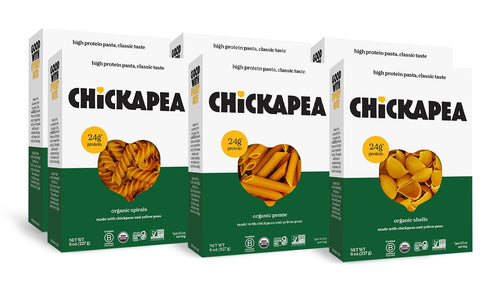 Chickapea Organic Chickpea Pasta Variety Pack, Spirals, Penne, Shells, 8 oz (Pack of 6)