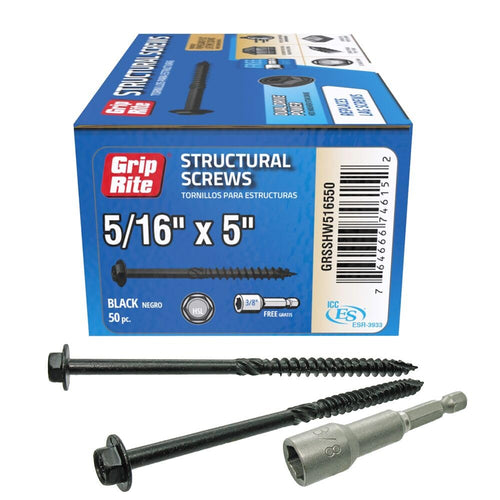 Grip-Rite Structural Screws, #9 x 2-1/2 in, Hex Washer Head (50 Count)