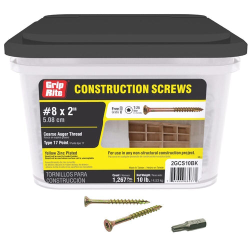 Grip-Rite Prime Guard Construction Screws, #8 x 2", T25 Star Drive, 10 lb Box