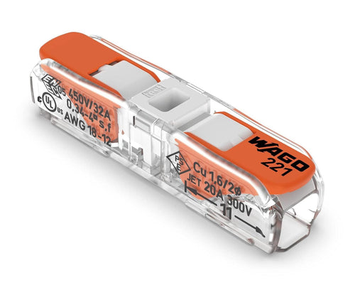 WAGO Lever-Nuts 221-2401 Inline Splicing Connectors, 2-Conductor, 20-12 AWG (Bag of 10)