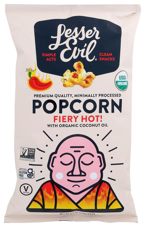 LesserEvil Fiery Hot Organic Popcorn, 4.6 oz (Pack of 3)