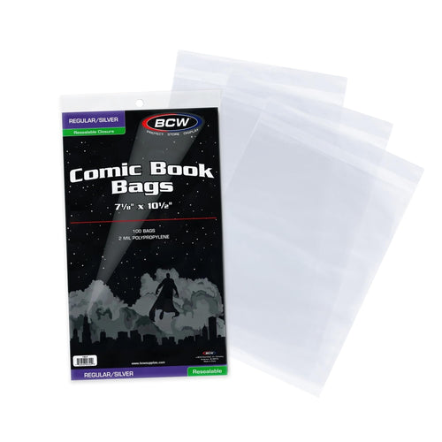 BCW Resealable Silver Age Comic Bags, Acid-Free, 7 1/8 x 10 1/2 in, 100 Count