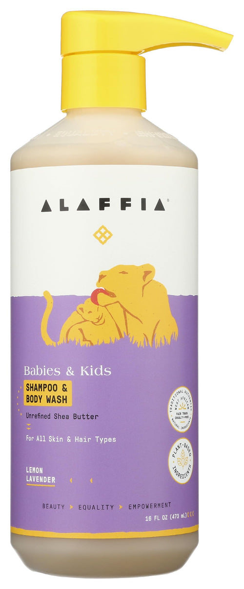 Alaffia Babies & Kids Shampoo and Body Wash, Lemon Lavender, 16 fl oz