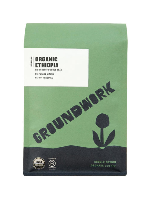 Groundwork Organic Ethiopia Light Roast Whole Bean Coffee, 12 oz