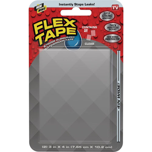 Flex Tape Mini Rubberized Waterproof Patches, Clear, 3 x 4 in
