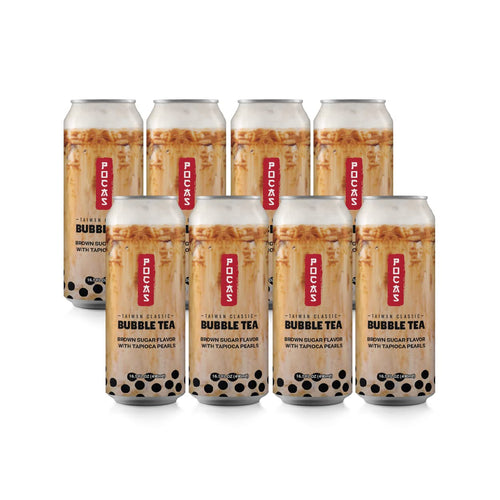 Pocas Bubble Tea with Tapioca Pearls, Brown Sugar, 16.5 oz (Pack of 8)