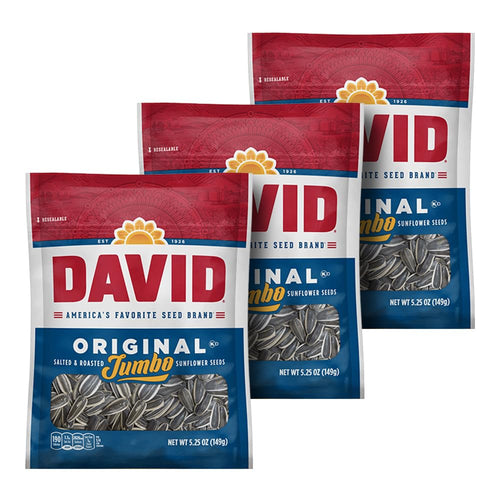 David's Jumbo Original Salted & Roasted Sunflower Seeds, 5.25 oz (Pack of 3)