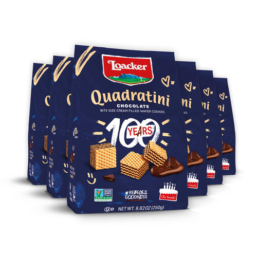 Loacker Quadratini Chocolate Wafer Cookies, 30% Less Sugar (Pack of 6)