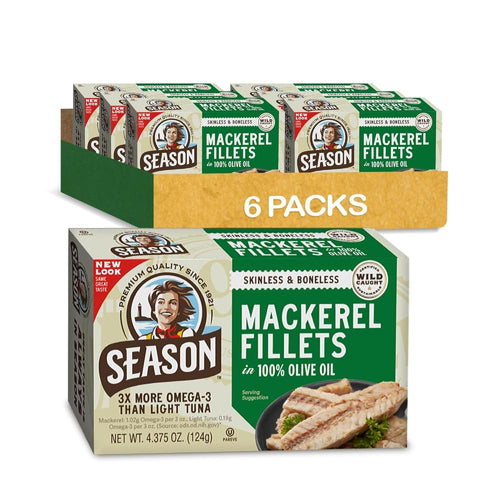 Season Skinless & Boneless Mackerel in Olive Oil, 4.37 oz (Pack of 6)