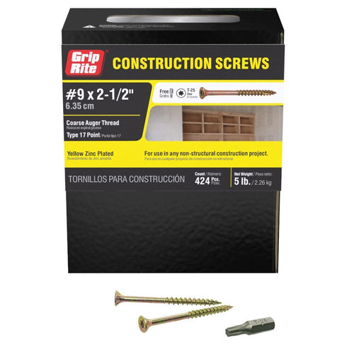 Grip-Rite Prime Guard Construction Screws, #8 x 2-1/2", T25 Star Drive, Gold, 5 lb Box