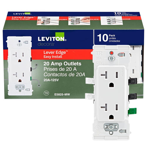 Leviton Lever Edge 20 Amp Tamper-Resistant Duplex Wall Outlet, White (Pack of 10)