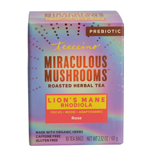 Teeccino Caffeine-Free Mushroom Adaptogenic Herbal Tea, Rose, 10 Tea Bags