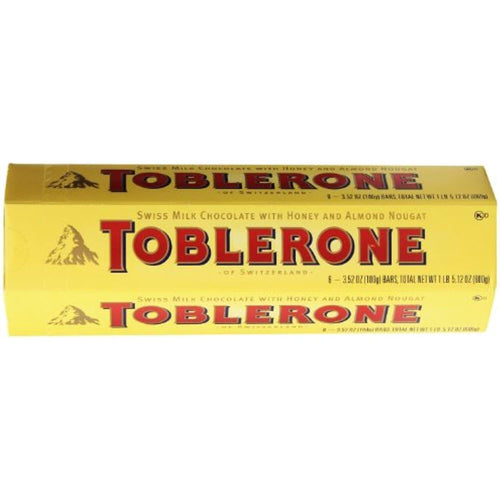 Toblerone Swiss Milk Chocolate with Honey and Almond Nougat, 100 g Bars (Pack of 6)