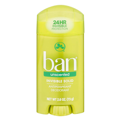 Ban Anti-Perspirant Deodorant Invisible Solid, Unscented, 2.6 oz (Pack of 3)