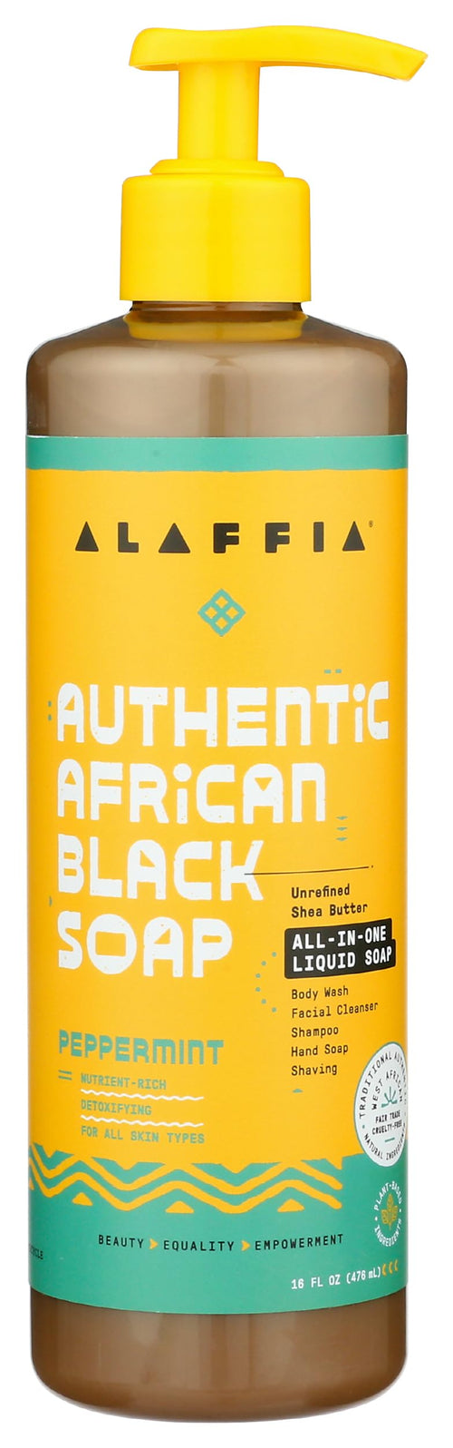 Alaffia Authentic African Black Soap, Peppermint, 16 oz