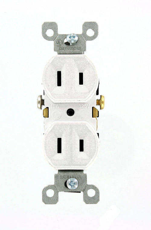 Leviton 15 Amp 125V Duplex Receptacle, Residential Grade, Non-Grounded, White (10 Pack)