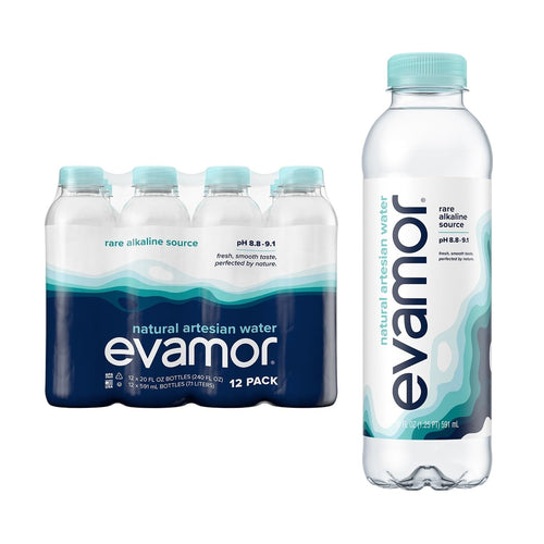 Evamor Artesian Bottled Water, 20 fl oz (Pack of 12)