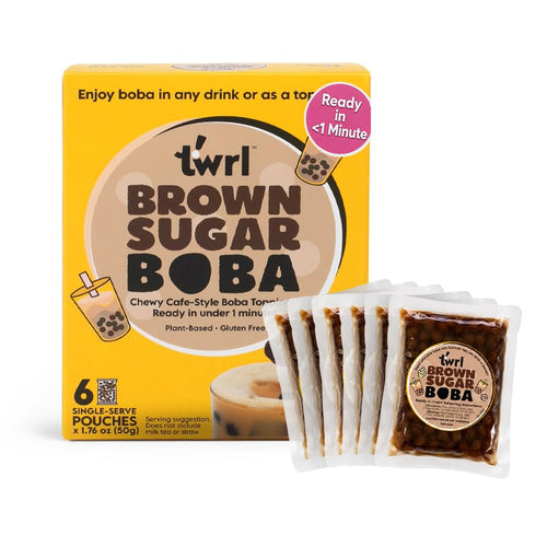 Twrl Brown Sugar Boba Pearls for Bubble Tea (6 Single-Serve Packs)