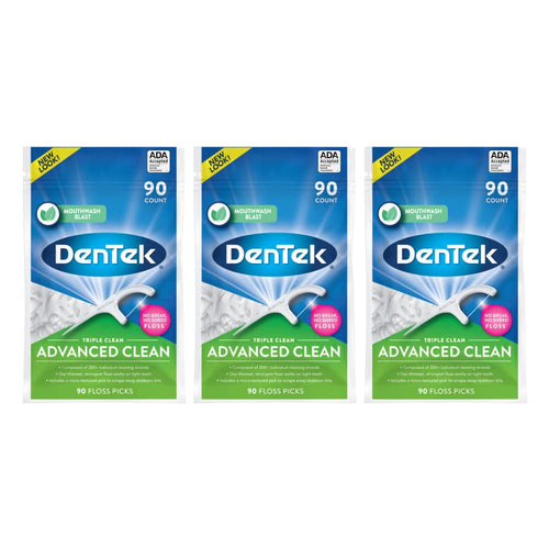 DenTek Triple Clean Advanced Clean Floss Picks, 90 Count (Pack of 3)
