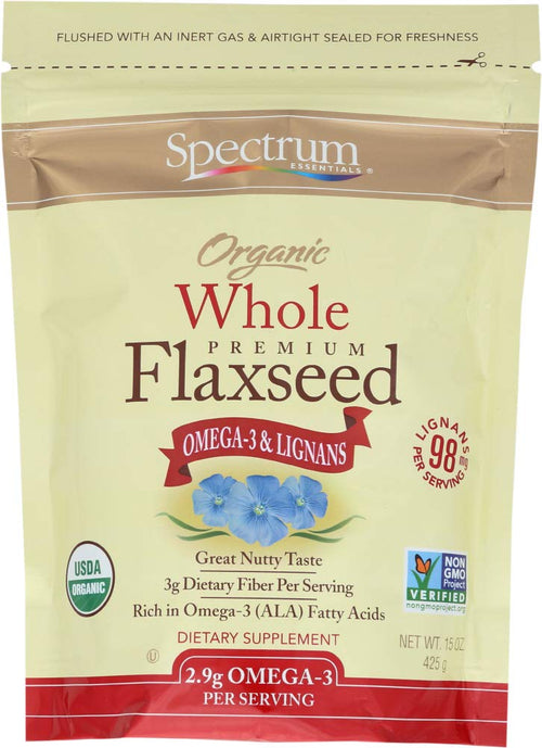Spectrum Essentials Organic Whole Flaxseed, 15 oz (Pack of 2)