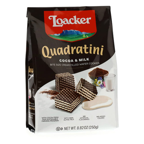 Loacker Quadratini Cocoa & Milk Wafer Cookies, 8.82 oz