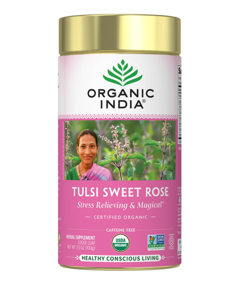 Organic India Tulsi Sweet Rose Herbal Tea, 3.5 oz Canister