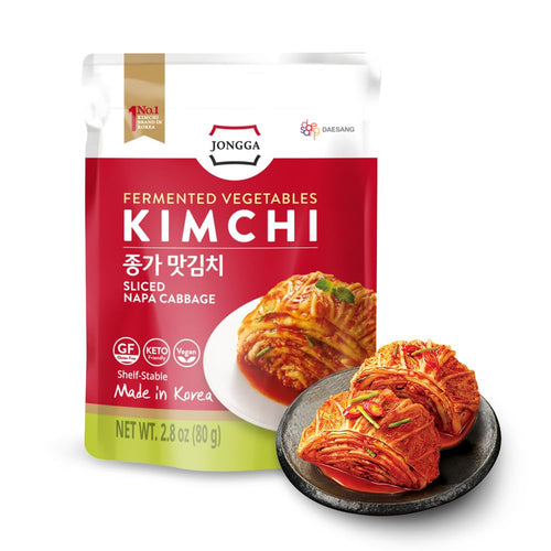 Spicy Fermented Kimchi Napa Cabbage, Original, Fun Size Pouch (Pack of 8)