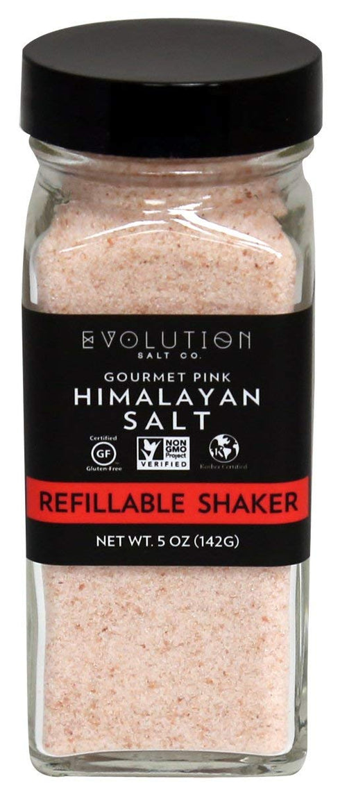 Evolution Salt Himalayan Pink Salt, Refillable Glass Shaker, 5 oz