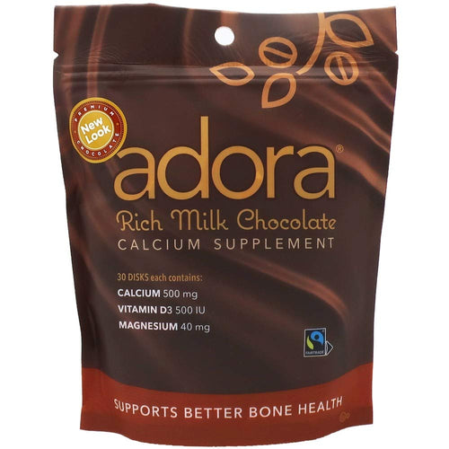 Adora Calcium Supplement with Milk Chocolate, 500 mg (30 Pieces)
