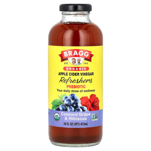 Bragg Organic Apple Cider Vinegar Refresher, Concord Grape Hibiscus, 16 fl oz