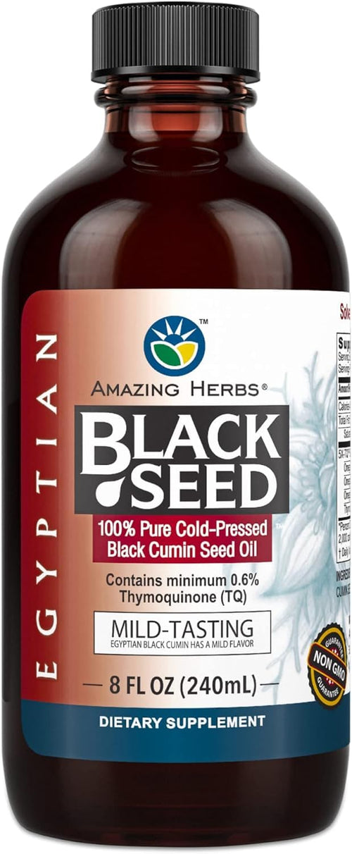 Amazing Herbs Black Seed Oil Liquid, 8 fl oz Glass Bottle