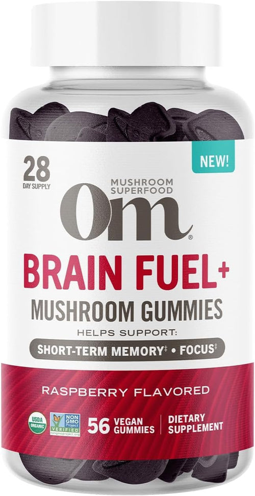OM Mushroom Superfood Brain Fuel+ Gummies, Organic Lion's Mane, Raspberry, 56 Count
