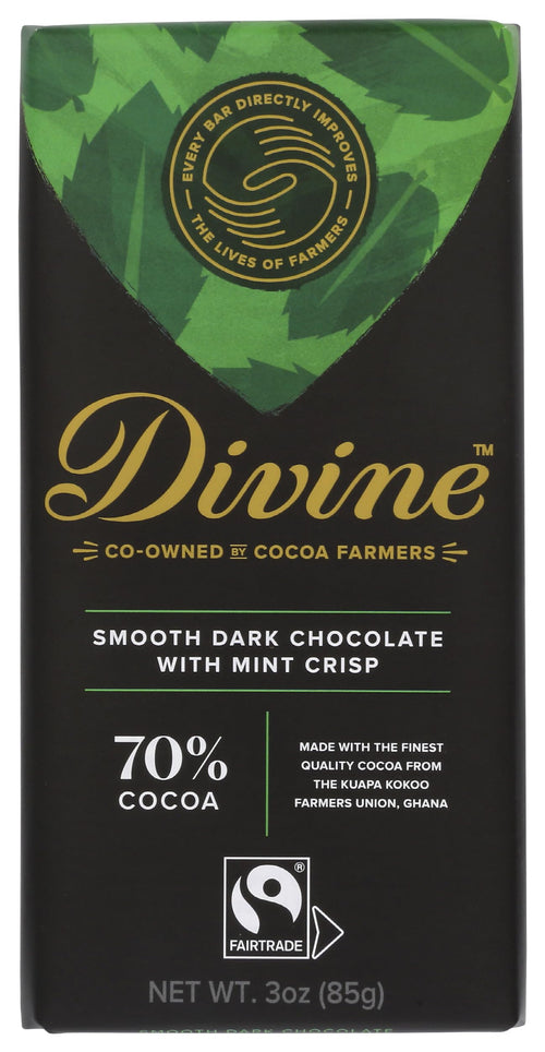 Divine Chocolate 70% Dark Chocolate with Mint Crisp, 3 oz