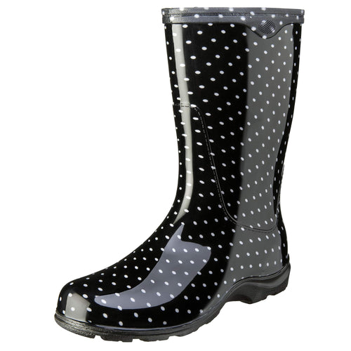 Sloggers Waterproof Garden Rain Boots for Women, Polka Dot Black and White, Size 8