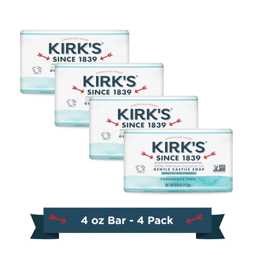 Kirk's Original Coco Castile Soap, Fragrance Free, 4 oz (Pack of 18)