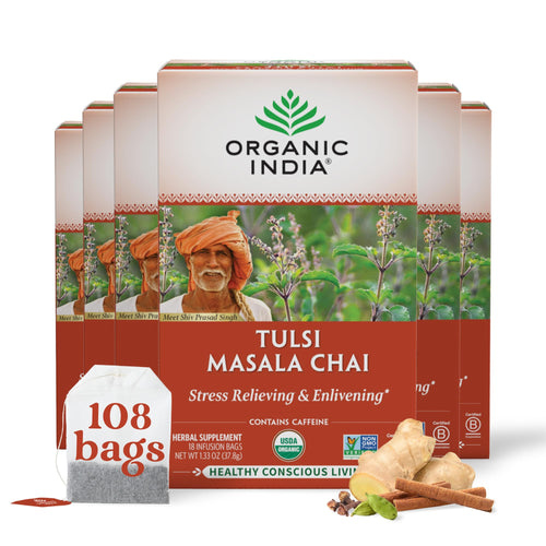 Organic India Tulsi Masala Chai Tea, 18 Bags (Pack of 6)