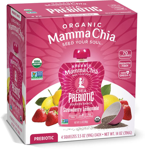 Mamma Chia Organic Prebiotic Squeeze Snack, Strawberry Lemonade, 3.5 oz (Pack of 4)