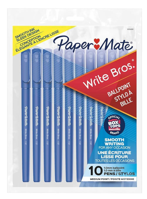 Paper Mate Write Brothers Ballpoint Pens, Blue Medium Tip, 10 Count