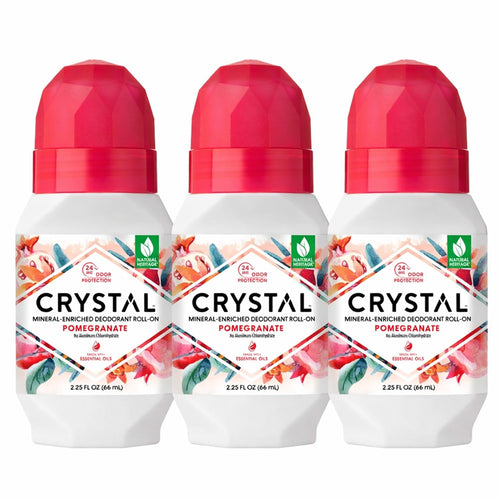 Crystal Mineral Deodorant Roll-On, Pomegranate, 2.25 fl oz (Pack of 3)
