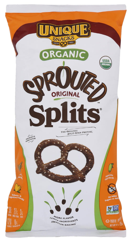 Unique Pretzels Sprouted Whole Grain Splits Pretzels, 8 oz
