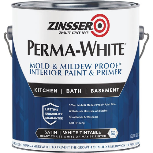 Zinsser Perma-White Mold and Mildew-Proof Interior Paint, Satin, 1 Gallon