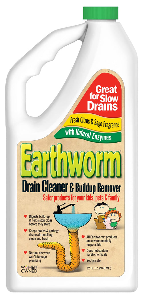 Earthworm Drain Cleaner and Deodorizer, Natural Enzymes, 32 fl oz
