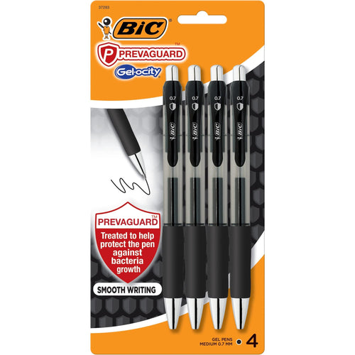 BIC PrevaGuard Gel-ocity Gel Pen, Black, Medium Point 0.7 mm (Pack of 4)