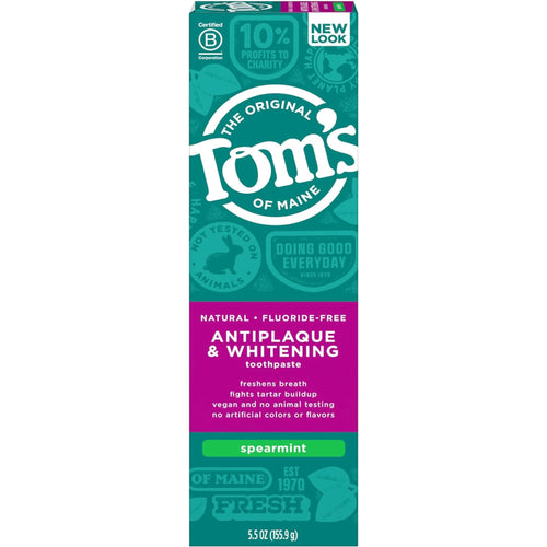Tom's of Maine Fluoride-Free Antiplaque Whitening Toothpaste, Spearmint, 5.5 oz