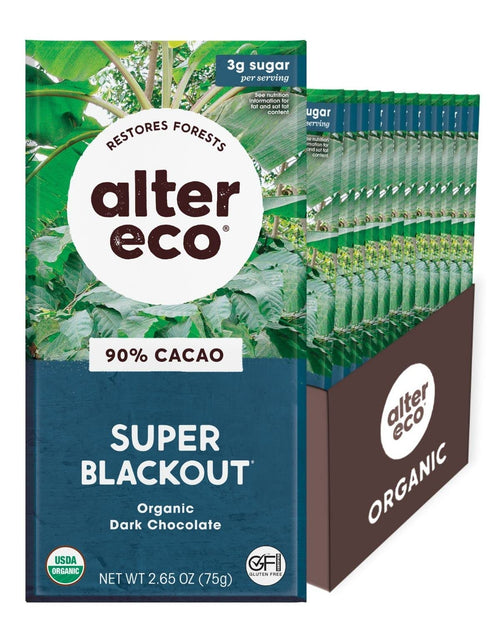 Alter Eco Pure Dark Cocoa Chocolate Bars, Super Blackout (Pack of 12)