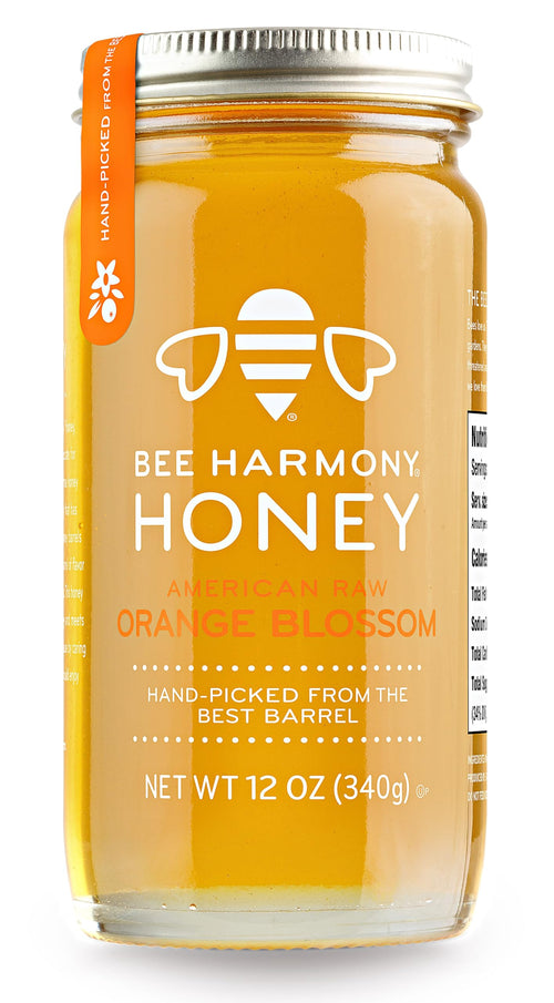 Bee Harmony American Raw Orange Blossom Honey, 12 oz Glass Jar